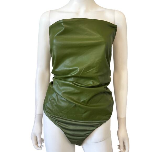 Zara Tops - New ZARA Women's Olive Green Faux Leather Bodysuit Size XL